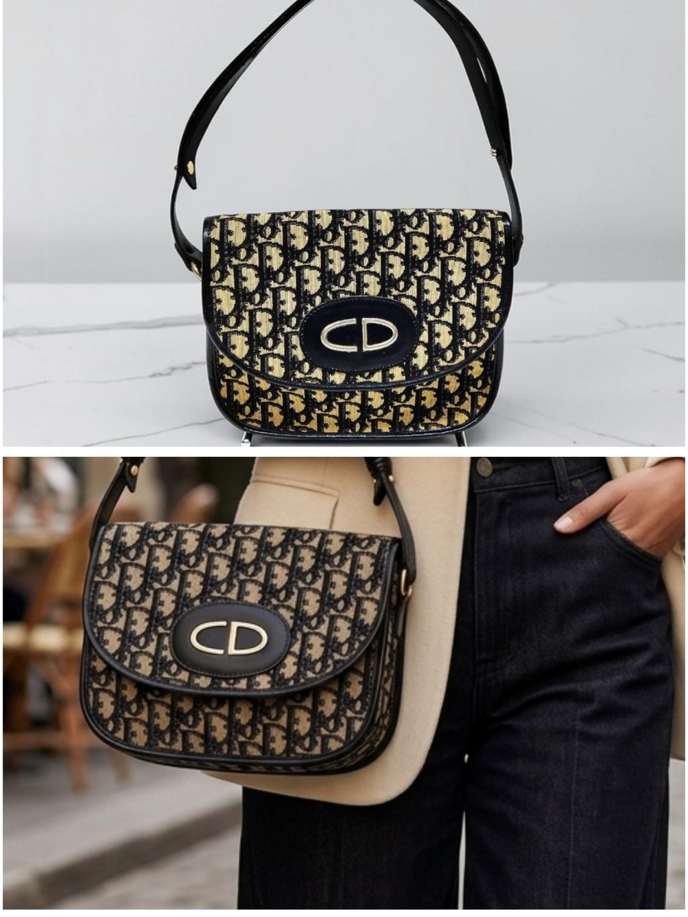 Vintage Christian Dior Oblique Monogram Trotter Flap Bag CD Logo Shoulder Purse